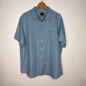 UNTUCKit Hewitt Mens XXLarge Dark Blue Linen Blend Short Sleeve Button‎ Up Shirt